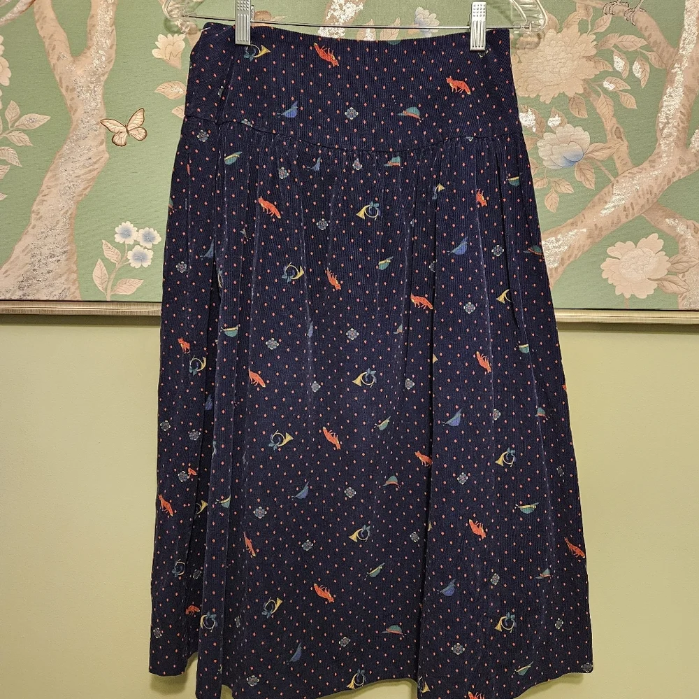 Vintage The Eagles Eye Holiday Fox Hunt Feathercord Corduroy Skirt Size 10 - Picture 5 of 7